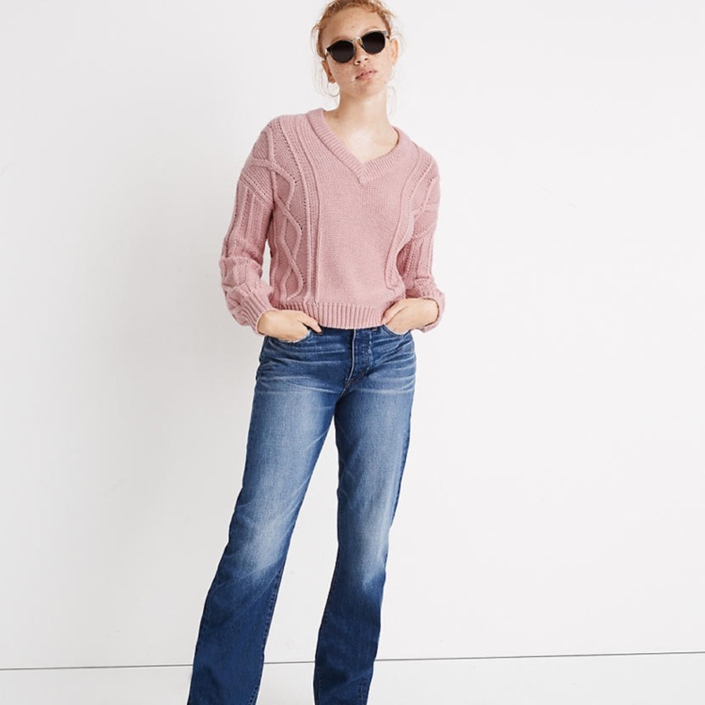 Madewell Augustus Cableknit V-Neck Sweater